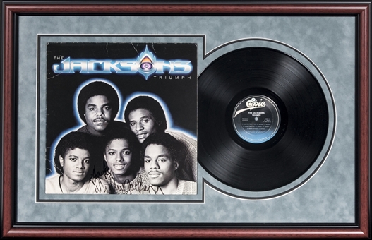 Michael Jackson Signed & "Thanks" Inscribed Triumph Album In 31x20 Framed Display (Beckett)